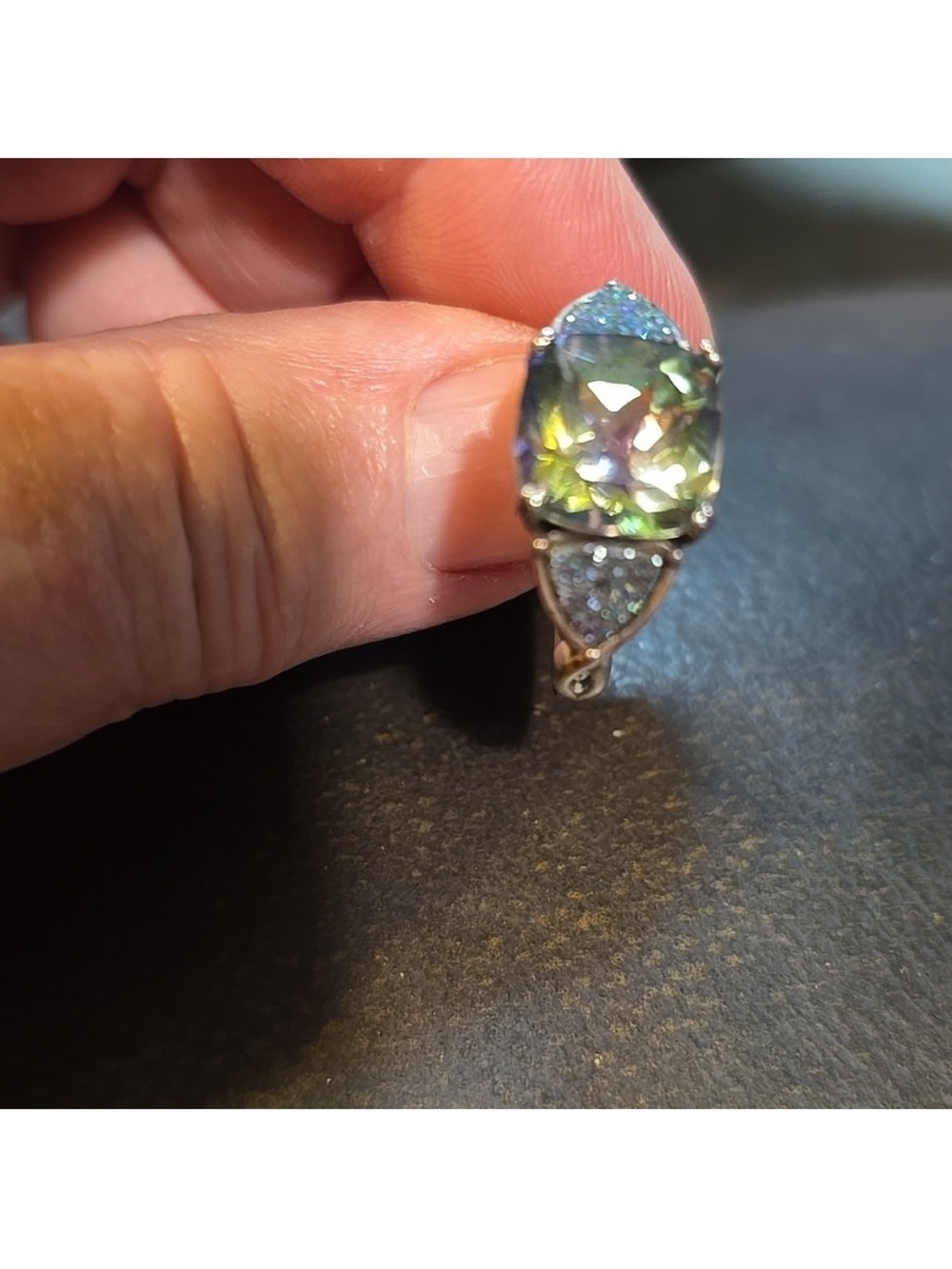 Vintage Sterling Silver Mystic Topaz & Druzy Quartz Statement Ring - Size 10 - Picture 5 of 12